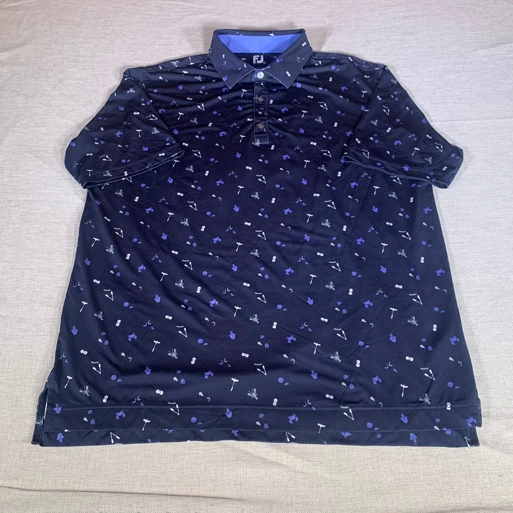 FootJoy Mens XL Navy Seafood Boil Lobster Crab Print Golf Polo Shirt 29191